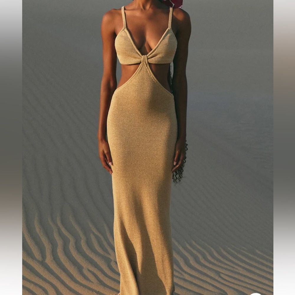 Tan cutout sexy maxi midi dress S